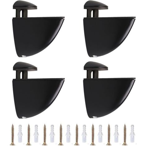 Lot de 4 supports pour étagère en verre - Noir - Pour étagères en verre et sols en bois de 2 à 22 mm - Pince en verre en alliage de zinc - Support de miroir pour salon, salle de bain et cuisine