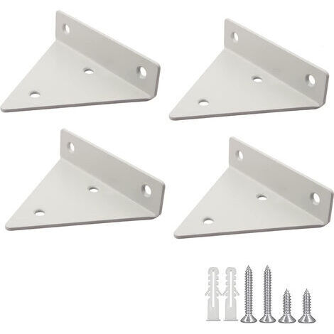 Lot de 4 Supports pour Étagères Blanc Triangle Brace de Tablette Murale avec Vis pour Jardin Cuisine Salon Capacité Portante 20kg