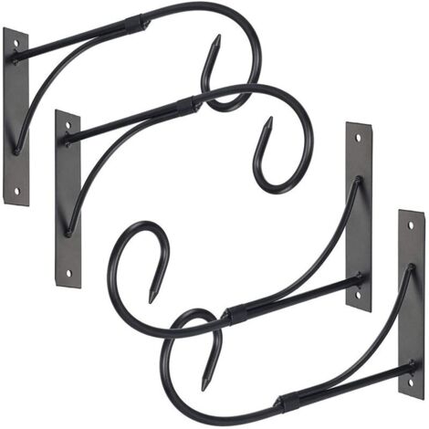 Lot de 4 supports pour jardinières, crochets muraux en métal, supports pour paniers suspendus (mangeoire à oiseaux, carillon éolien, lanterne).