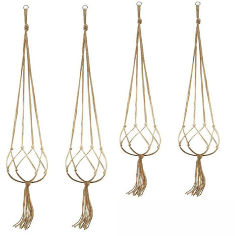 Lot de 4 supports pour plantes en macramé, paniers en corde vintage, porte-pots de fleurs décoratifs pour intérieur et extérieur