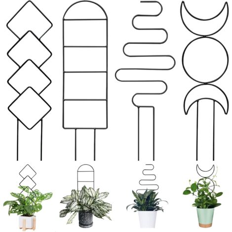 Lot de 4 supports pour plantes grimpantes d'intérieur, petit treillis pour plantes en pot, support pour plantes en pot, treillis de jardin noir
