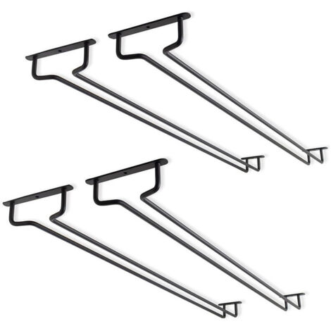 Lot de 4 supports pour verres à vin sous armoire de 15,7 pouces - Support en métal pour verres à vin - Support pour verres à vin - Pour mini bar, rangement de cuisine - Noir