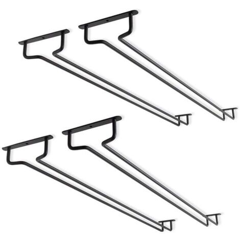 Lot de 4 supports pour verres à vin sous armoire de 15,7 pouces - Support en métal pour verres à vin - Support pour verres à vin - Pour mini bar, rangement de cuisine - Noir