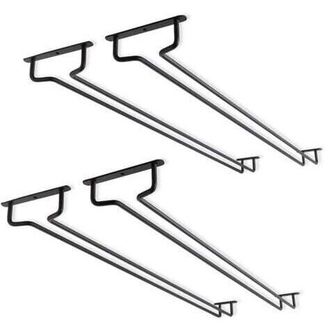 Lot de 4 supports pour verres à vin sous armoire de 15,7 pouces - Support en métal pour verres à vin - Support pour verres à vin - Pour mini bar, rangement de cuisine - Noir