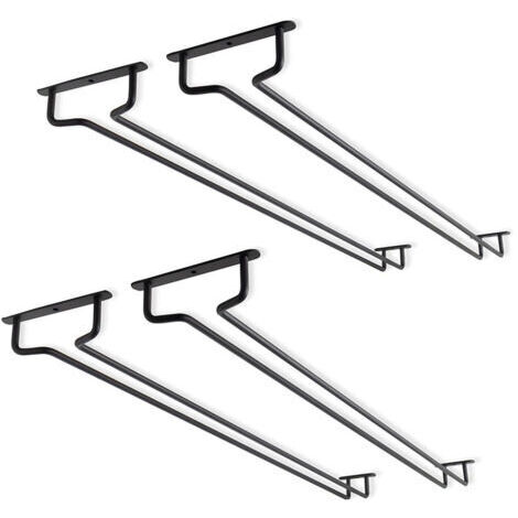 Lot de 4 supports pour verres à vin sous armoire de 15,7 pouces - Support en métal pour verres à vin - Support pour verres à vin - Pour mini bar, rangement de cuisine - Noir