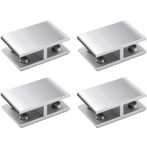 Lot de 4 supports réglables double face en alliage d'aluminium pour étagère en verre, support de serrage pour 8 à 10 mm d'épaisseur, 180 degrés
