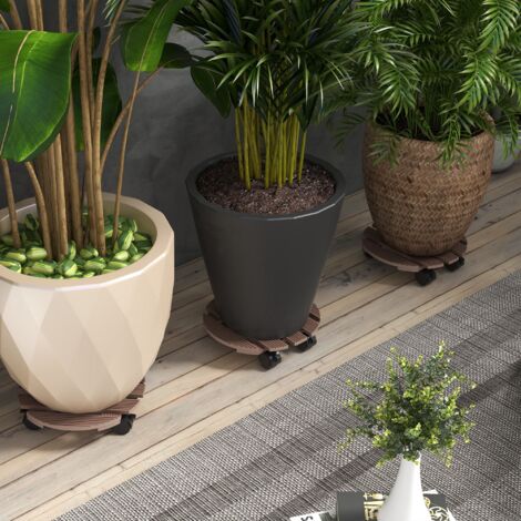 Lot de 4 supports ronds Ø30 cm pour plantes - porte plante à roulettes. intérieur et extérieur