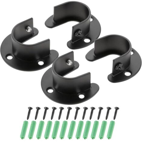 Lot de 4 supports tringle rideau inox salle de bain cuisine noir 25 mm