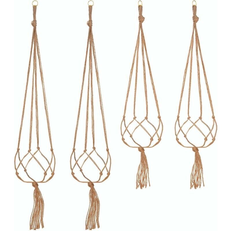 Lot de 4 Suspension Corde Plante Macramé Porte Pot Suspendu Plante Cintre Intérieur Extérieur Décoration du Jardin avec - 2 pièces 105 cm et 2 pièces