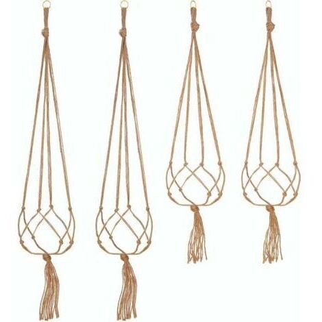 Lot de 4 Suspension Corde Plante Macramé Porte Pot Suspendu Plante Cintre Intérieur Extérieur Décoration du Jardin avec - 2 pièces 105 cm et 2 pièces 90 cm, 4 pieds
