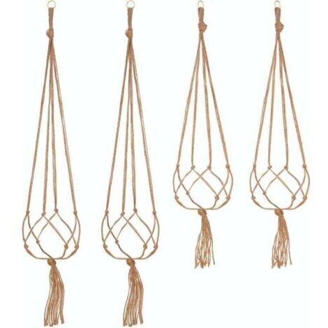 Lot de 4 Suspension Corde Plante Macramé Porte Pot Suspendu Plante Cintre Intérieur Extérieur Décoration du Jardin avec  - 2 pièces 105 cm et 2 pièces 90 cm, 4 pieds--