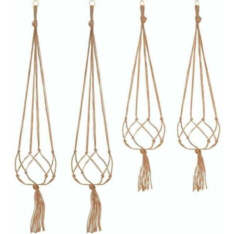 Lot de 4 Suspension Corde Plante Macramé Porte Pot Suspendu Plante Cintre Intérieur Extérieur Décoration du Jardin avec -