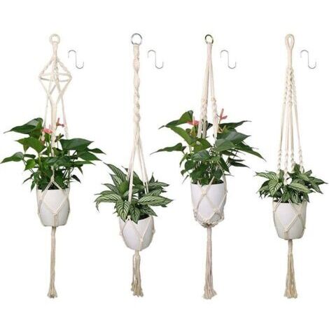 Lot de 4 Suspension Corde Plante Porte Pot Suspendu Plante Cintre Intérieur Extérieur Décoration du Jardin avec 41 Pouces, 4 Jambes en Corde