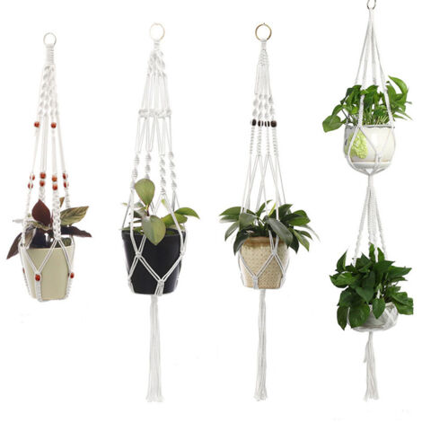 Lot de 4 suspensions pour pots de fleurs en corde de coton, supports décoratifs faits main