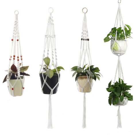Lot de 4 suspensions pour pots de fleurs en corde de coton, supports décoratifs faits main