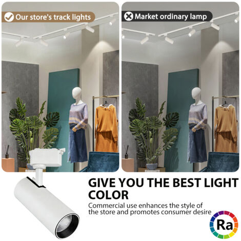 Lot de 4 systèmes de rails LED 40W blanc froid, finition blanche, professionnel éclairage pour studio, magasin et présentation