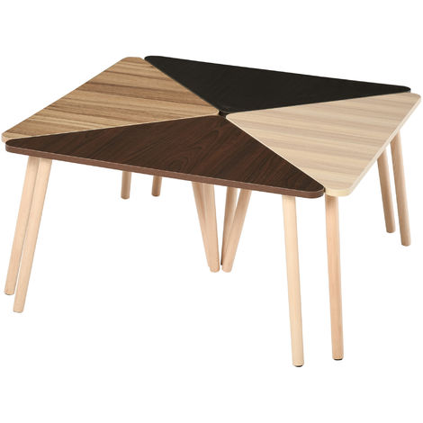 Lot de 4 Tables Basses Gigognes Table de Salon Triangle Bois 80 x 80 x 42,5 cm Multi-Couleurs - Marron