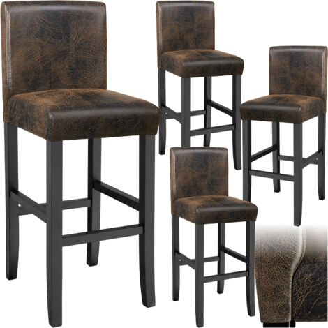 Tectake – Lot de 4 tabourets de bar en bois simili cuir marron foncé – Hauteur d'assise 76 cm – Ergonomiques avec repose-pieds intégrés