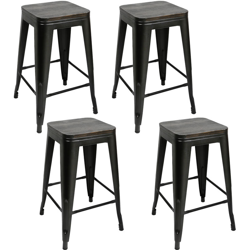 lot de 4 tabouret bar industriel design chaise haute 76,5 cm metal et bois 150 kg pour cuisine bistrot salle a manger interieur exterieur