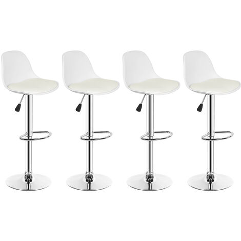 Lot de 4 Tabouret Bar Tabouret Comptoir réglable en Hauteur Coussin Souple en PU Rotatif à 360° pour comptoirs de Bar de Cuisine et de Maison(Blanc)