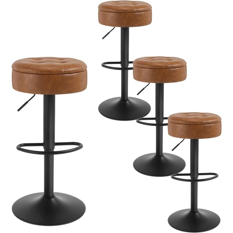 Woltu - Lot de 4 Tabouret Bar Tabouret Pivotant à 360°, Similicuir + Métal, Marron
