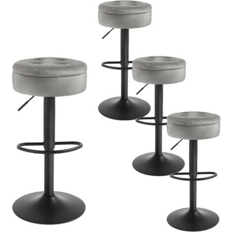 Lot de 4 Tabouret Bar WOLTU, Tabouret Pivotant à 360°, Velours + Métal, Gris Clair