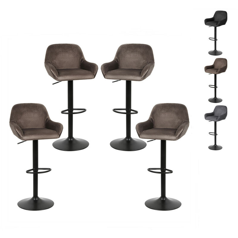 Skecten - Lot de 4 Tabouret de Bar en Velours Hauteur D'assise Réglable 52-72 cm pour Bar Salle à Manger Salon - Marron