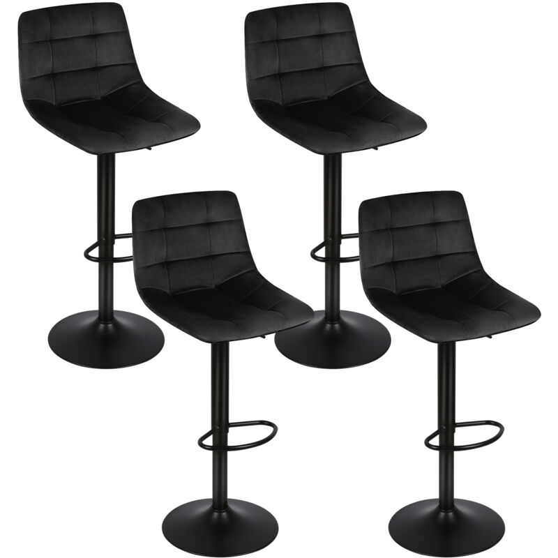 Dazhom - Lot de 4 Tabouret de Bar en Velours Hauteur Réglable Pivotant pour Bar/Cuisine Noir