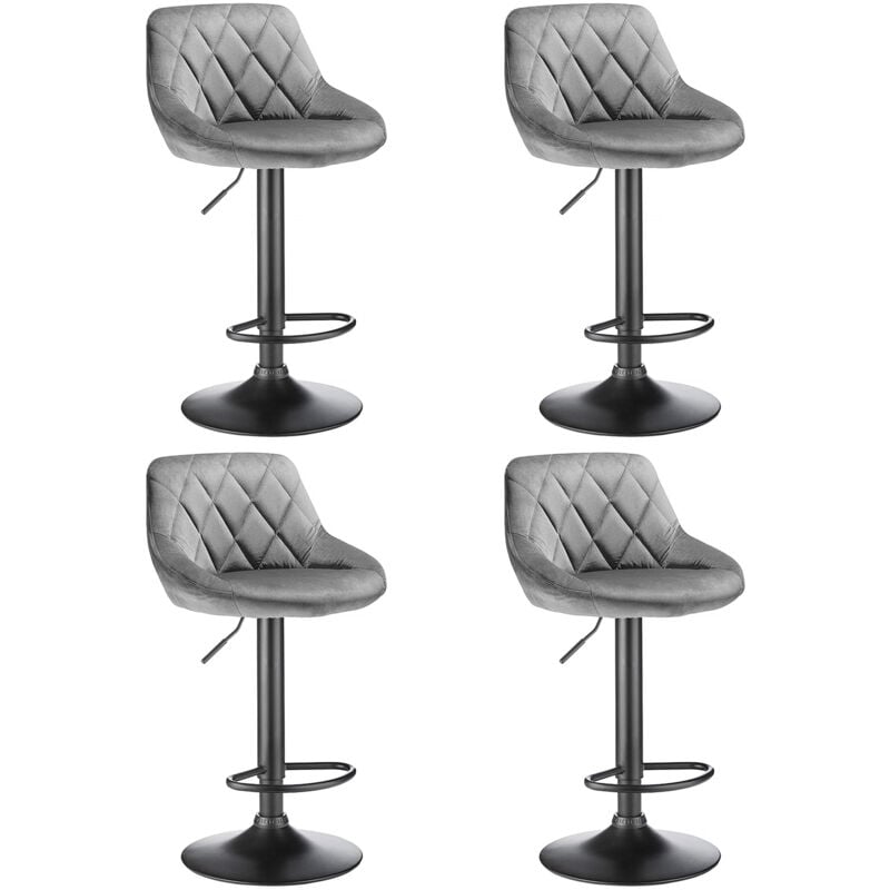 Yongqing - Lot de 4 Tabouret de Bar en Velours tabourets de Cuisine Hauteur réglable gris clair