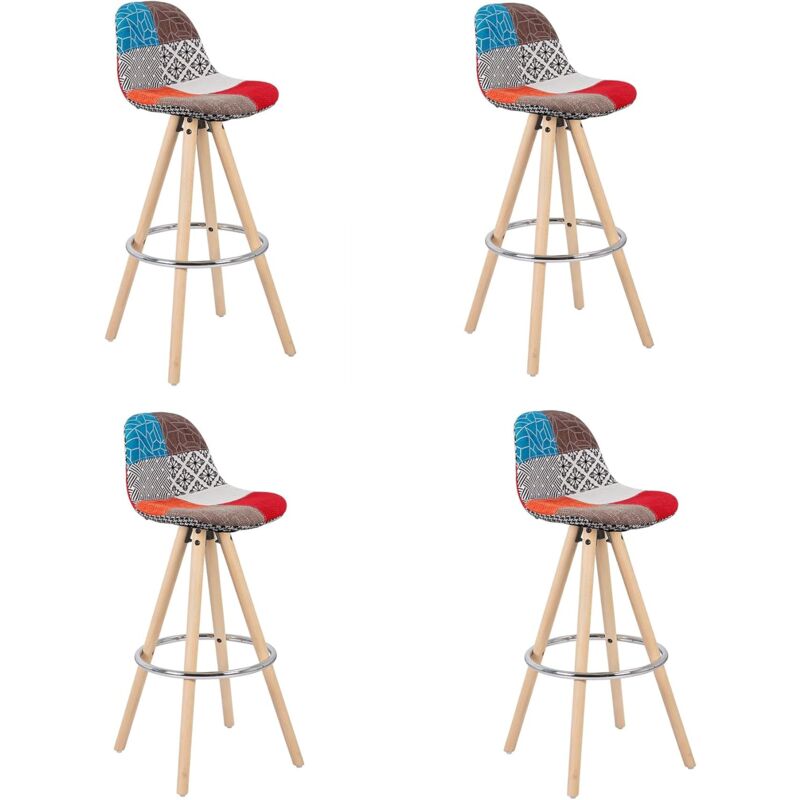 Woltu - Lot de 4 Tabouret de Bar Tabouret de Cuisine en Lin, avec Repose-Pied, Patchwork Multicolore