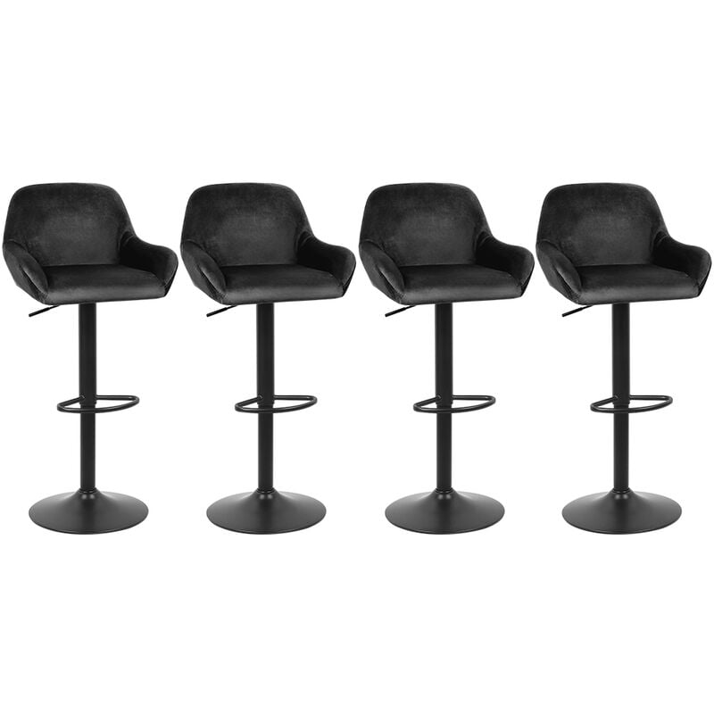 Yongqing - Lot de 4 Tabouret de Bar en velours Reglable en Hauteur et Pivotant avec Dossier et Accoudoirs Noir