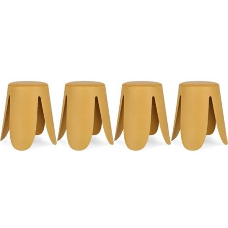 Lot de 4 tabourets 37x37x47 cm en plastique moutarde - IMOGE