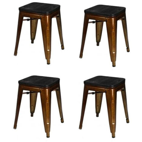 Lot de 4 tabourets 39x39x46 cm en bois et métal doré - GALTON