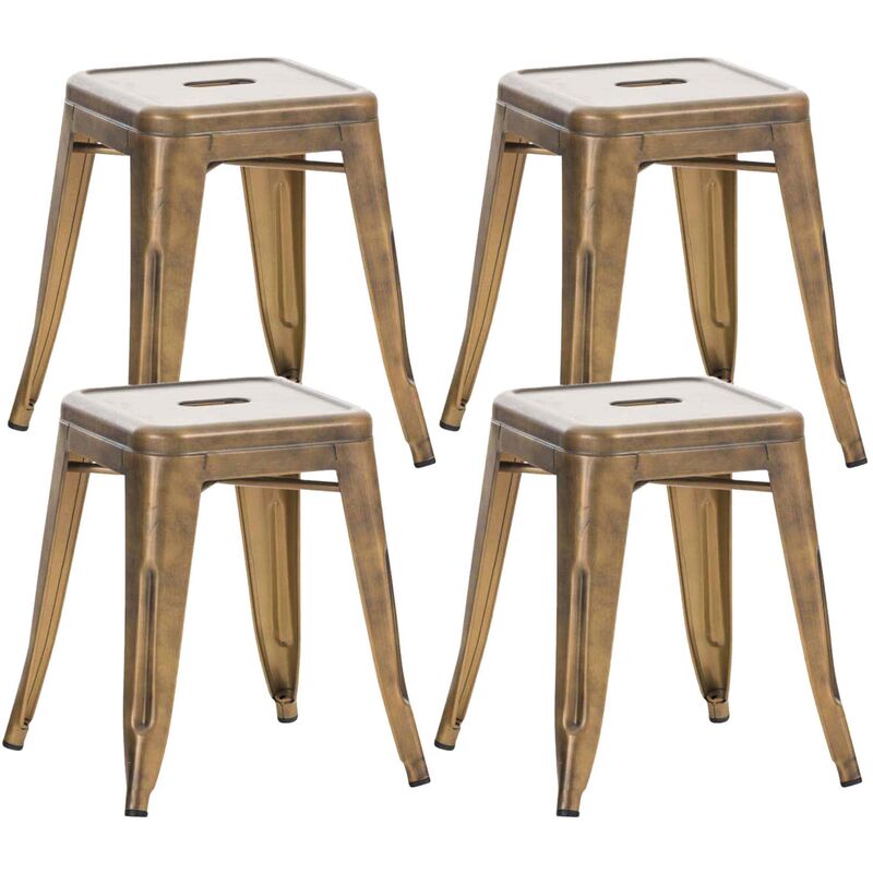 CLP - Lot de 4 tabourets bas au style industriel Armin en métal Or