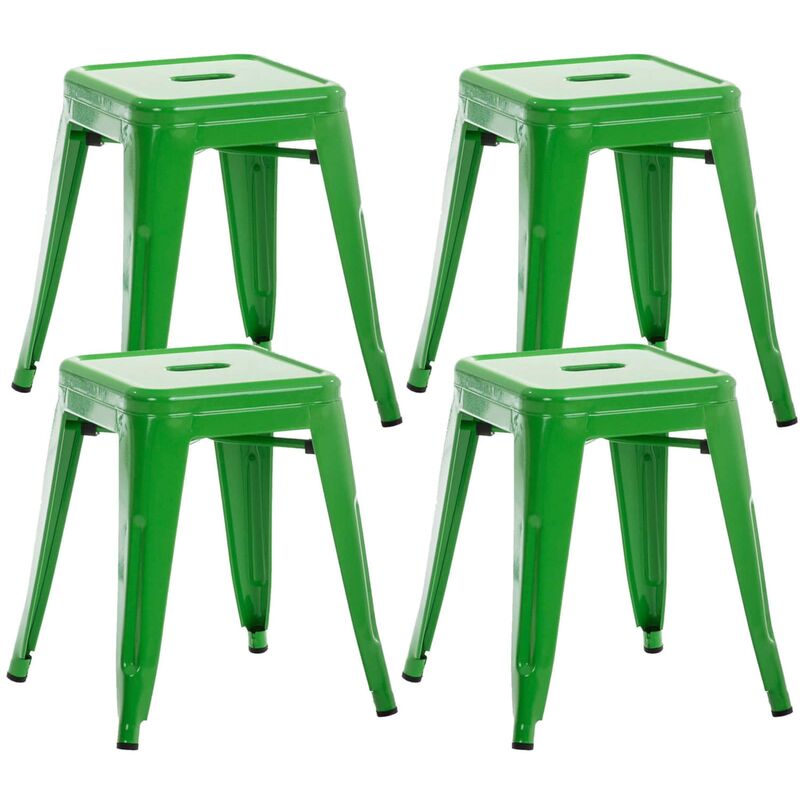 Lot de 4 tabourets bas au style industriel Armin en métal Vert