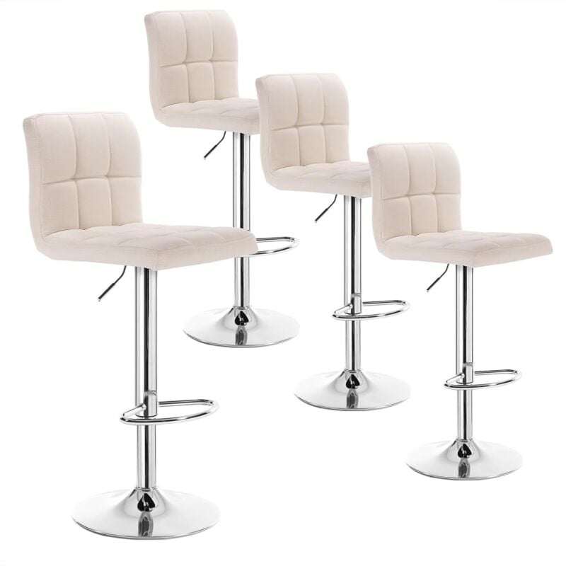 Woltu - Lot de 4 Tabourets Bar Tabouret Siège en Lin Pied en Métal, Ajustables en Hauteur avec Dossier,Crème
