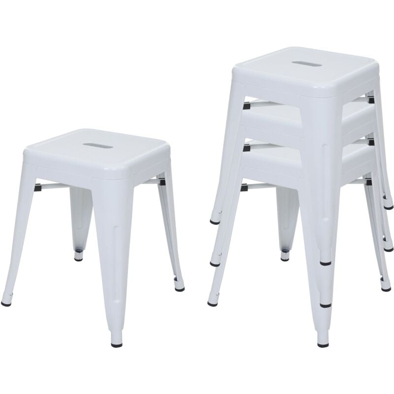 Décoshop26 - Lot de 4 tabourets bas en métal blanc design industriel empilable 040007583