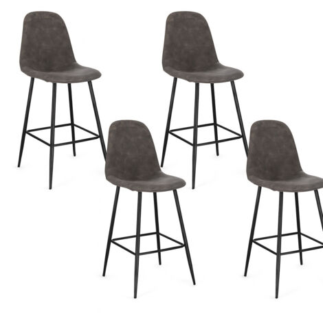 Lot de 4 tabourets BORELA – Tissu effet vieilli & pieds en acier noir-Gris foncé