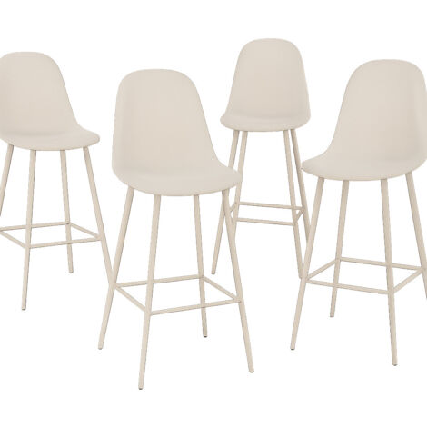 Lot de 4 tabourets BORELA – Tissu & pieds en acier noir-Beige/Taupe