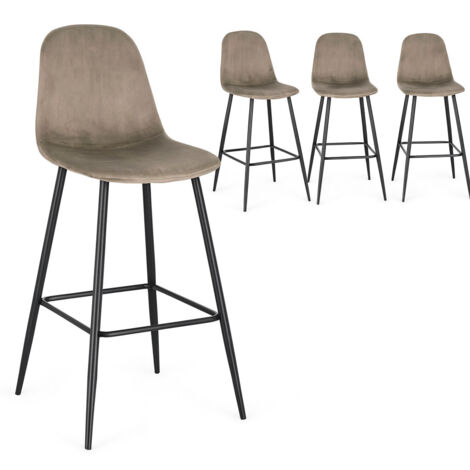Lot de 4 tabourets BORELA – Velours & pieds en acier noir-Taupe
