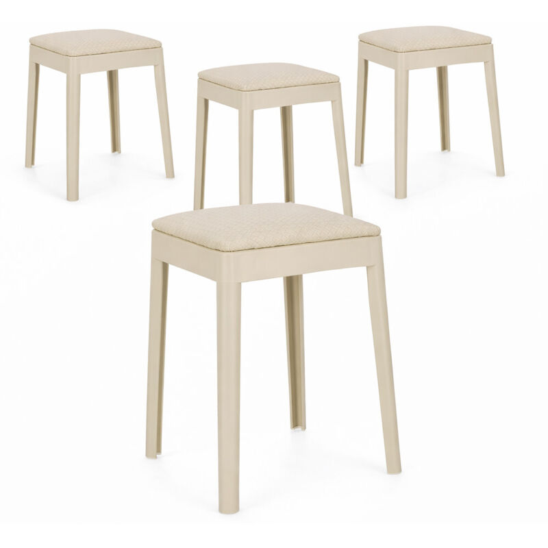 Lot de 4 tabourets d’appoint empilables SCOOBY - Hauteur d'assise 49cm-Beige