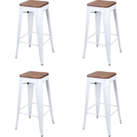 Lot de 4 tabourets de bar 42,5x42,5x77 cm naturel et blanc - GALTON