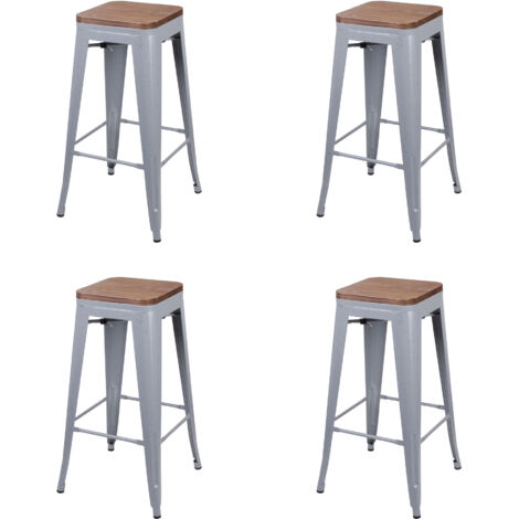 Lot de 4 tabourets de bar 42,5x42,5x77 cm naturel et gris - GALTON