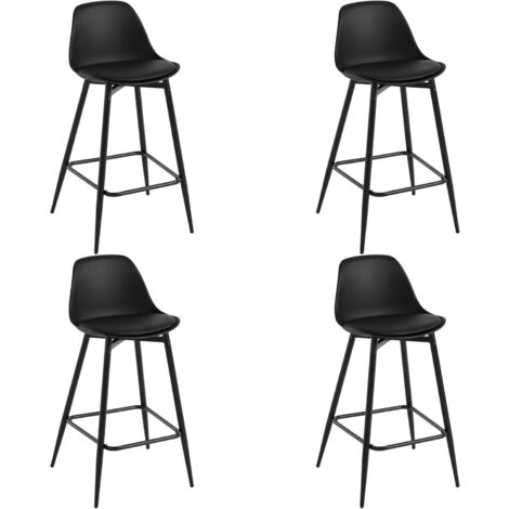 Lot de 4 Tabourets de Bar 42x43x86.5 cm Klihome, Tabouret de Cuisine avec Dossier, Siège en PP et Cadre en Métal avec Repose-Pieds, Noir