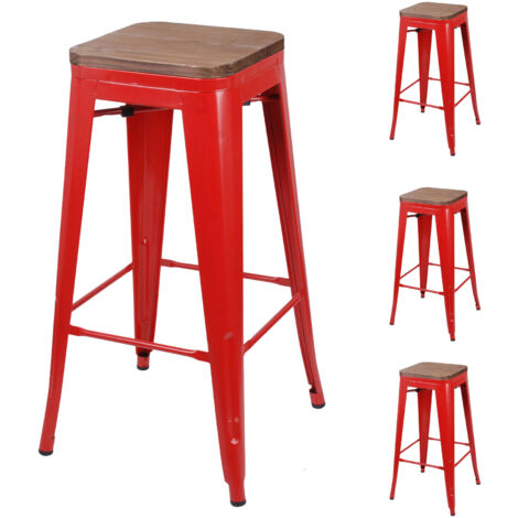 Lot de 4 tabourets de bar 43x43x77 cm en bois et métal rouge - GALTON