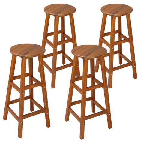 Lot de 4 tabourets de bar 76 cm en bois d'acacia. Grande qualité de fabrication