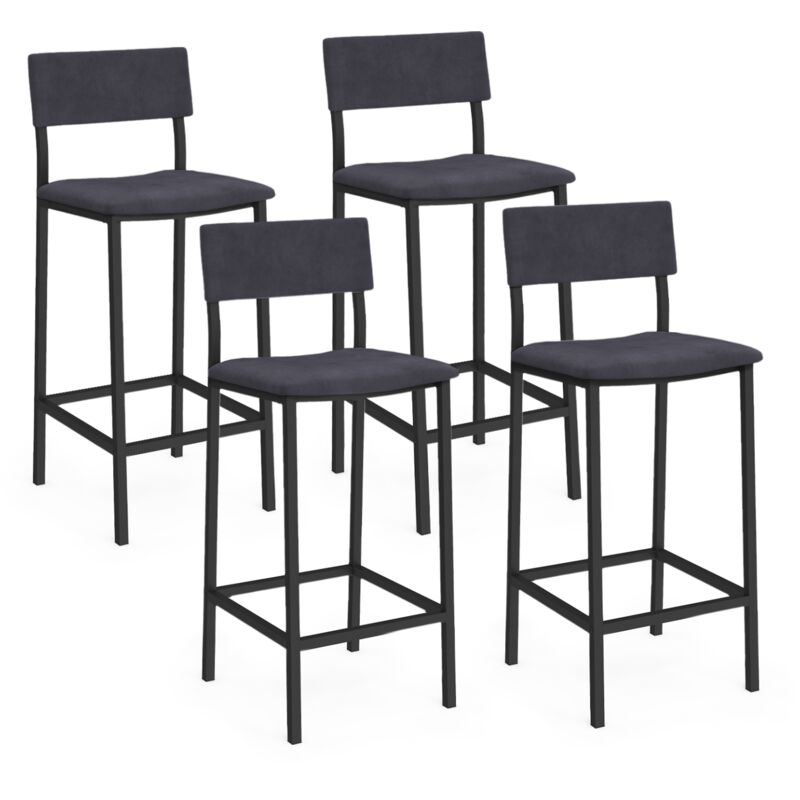 Idmarket - Lot de 4 tabourets de bar aubin avec dossier chaise de cuisine velours gris anthracite Idmarket - Lot de 4 tabourets de bar aubin avec dossier chaise de cuisine velours gris anthracite