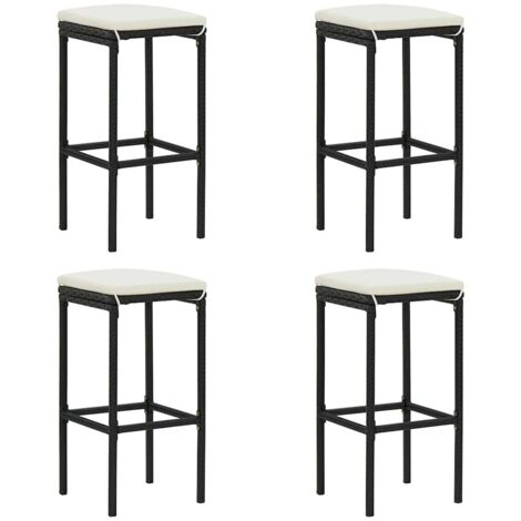 Lot de 4 Tabourets de bar avec coussins Style Contemporain  Chaises de bar Noir Résine tressée 63760