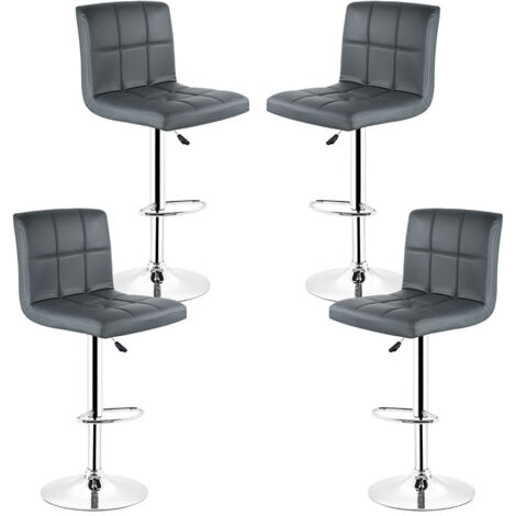 Lot de 4 Tabourets de bar avec dossier pivotants en faux cuir Hauteur réglable Gris
