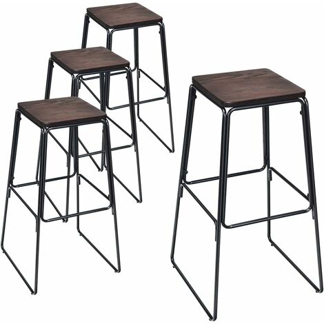 Lot de 4 tabourets de bar avec repose-pieds structure en fer 76cm de hauteur, charge 120kg
